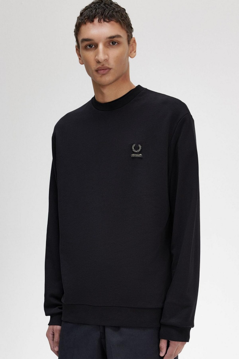 Black Fred Perry Embroidered Men's Sweatshirts | CAEGJ93418