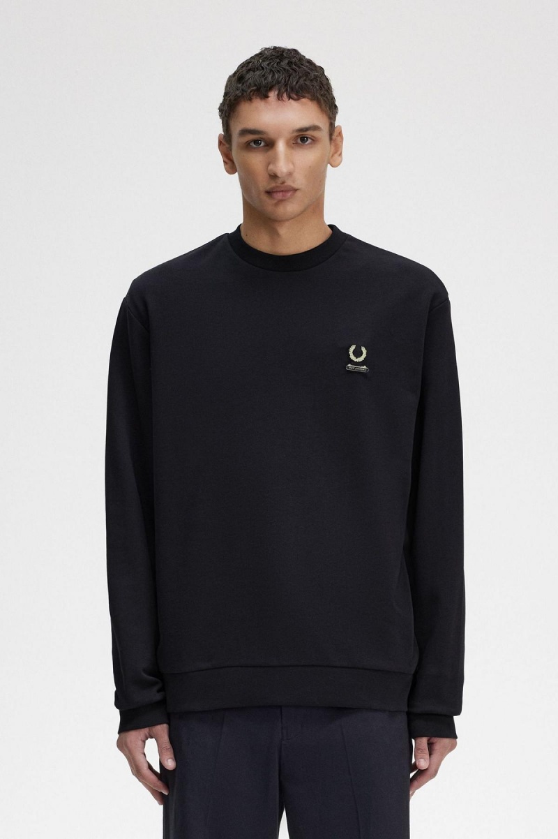 Black Fred Perry Embroidered Men\'s Sweatshirts | CAEGJ93418