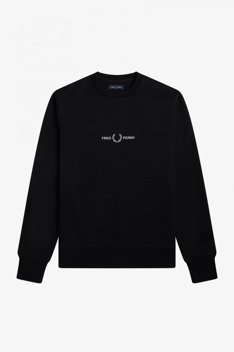 Black Fred Perry Embroidered Men's Sweatshirts | CAIIZ46430