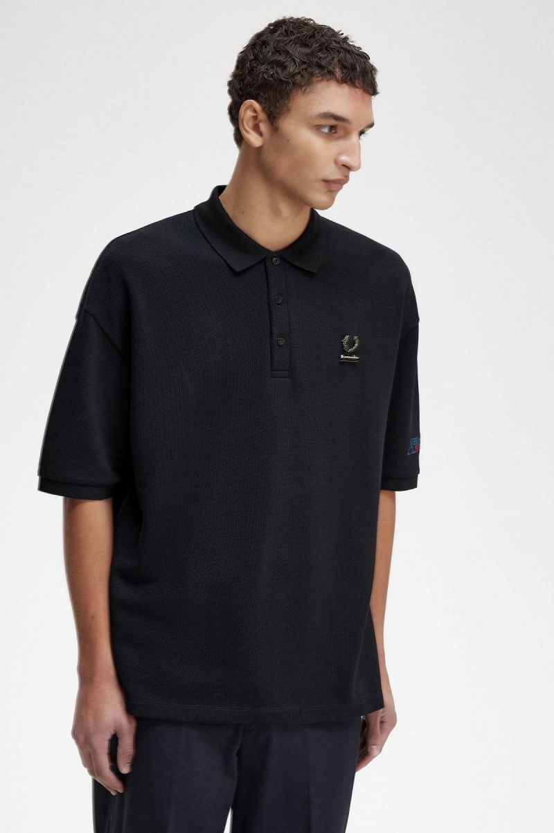 Black Fred Perry Embroidered Polo Shirt Men's Polo Shirts | ZCANQ78331