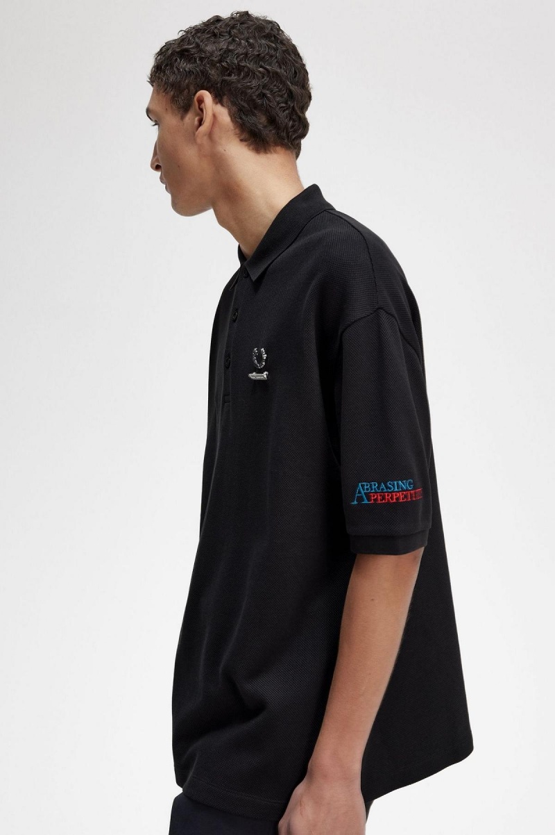 Black Fred Perry Embroidered Polo Shirt Men's Polo Shirts | ZCANQ78331