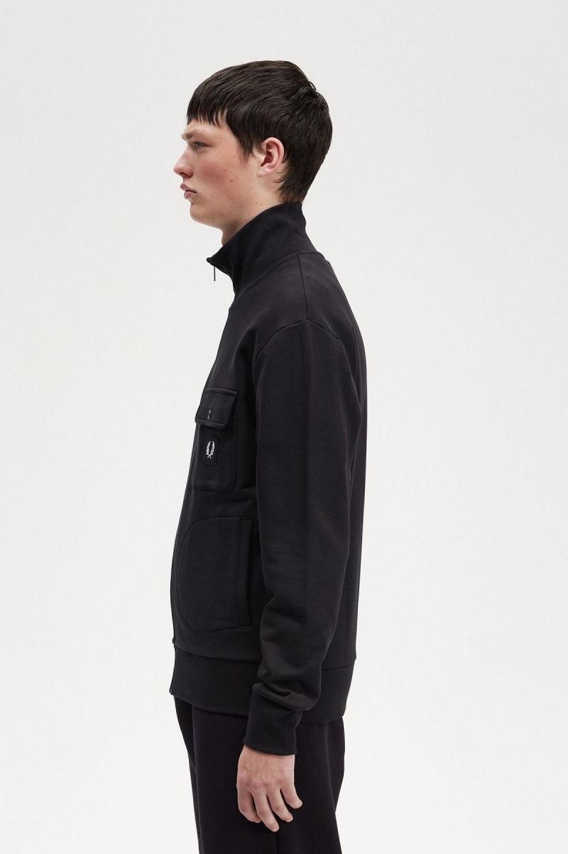 Black Fred Perry Funnel Neck Men's Track Jackets | QCAUV60724