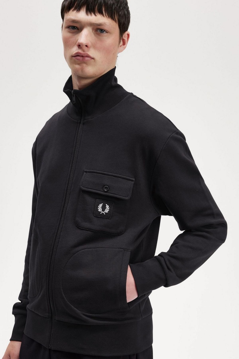 Black Fred Perry Funnel Neck Men's Track Jackets | QCAUV60724