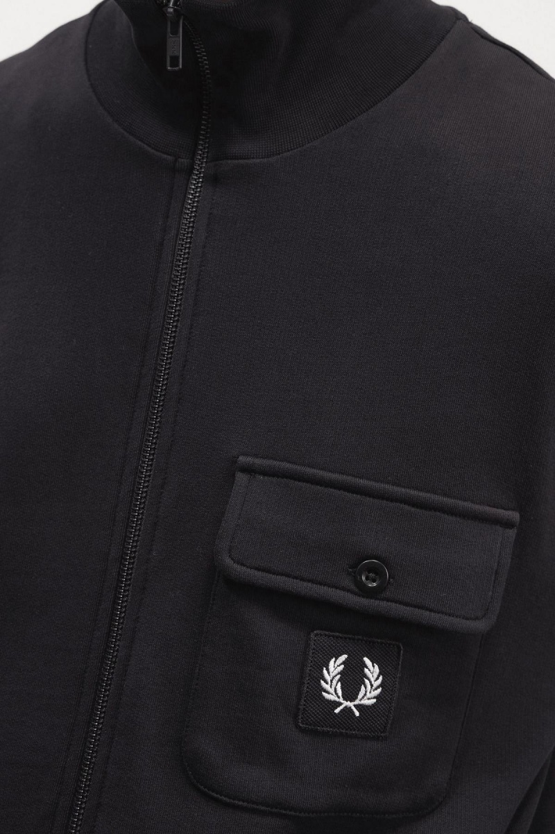 Black Fred Perry Funnel Neck Men's Track Jackets | QCAUV60724