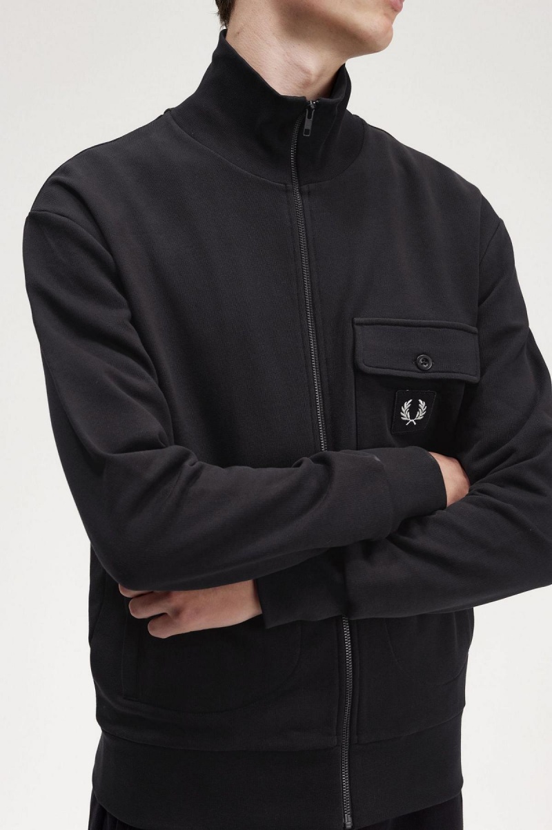 Black Fred Perry Funnel Neck Men's Track Jackets | QCAUV60724