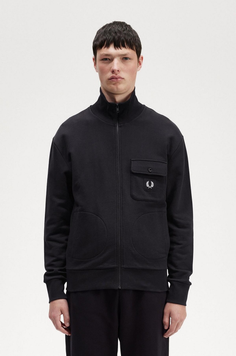 Black Fred Perry Funnel Neck Men\'s Track Jackets | QCAUV60724