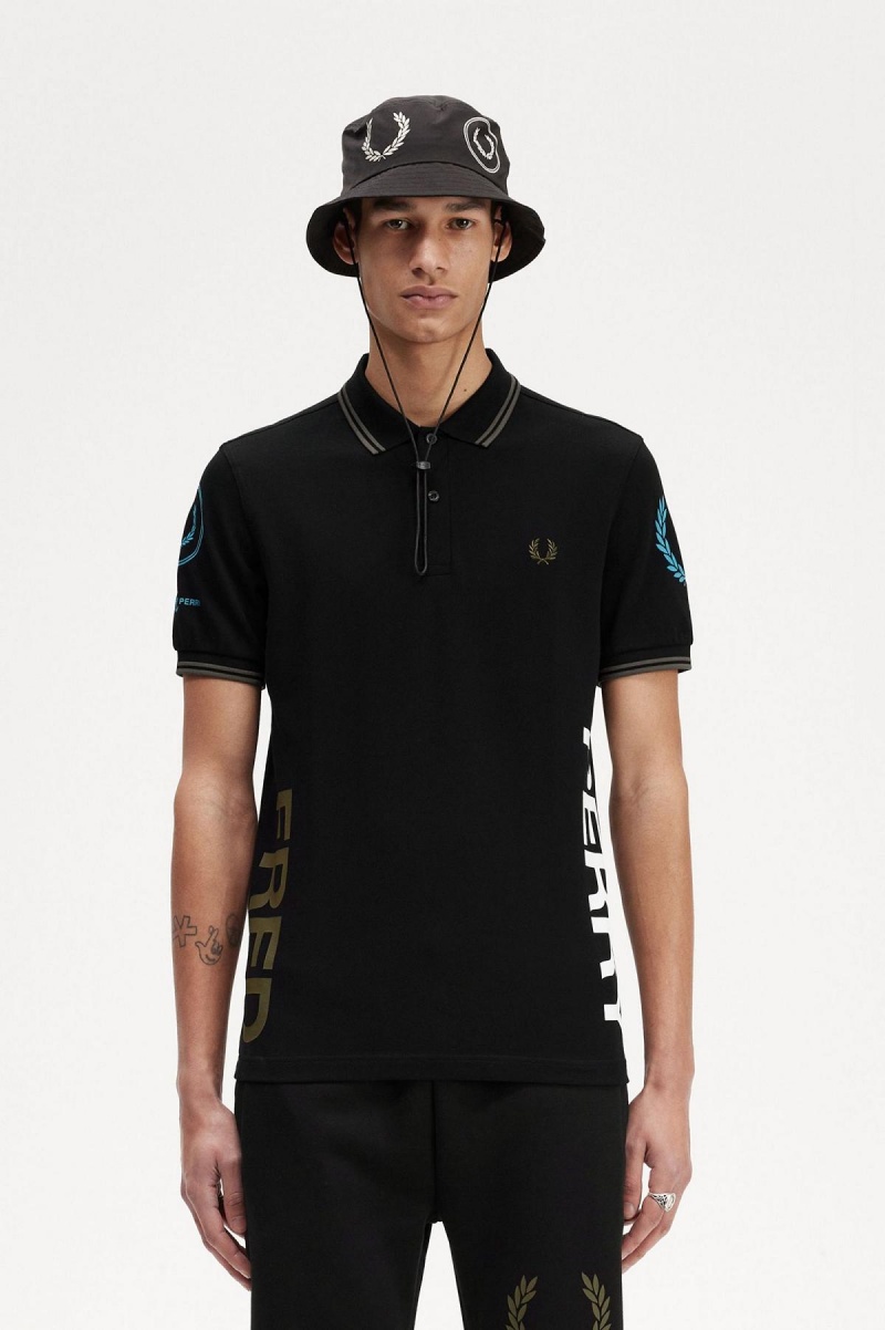 Black Fred Perry Graphic Branded Fred Perry Shirt Men\'s Polo Shirts | CAEAH44756