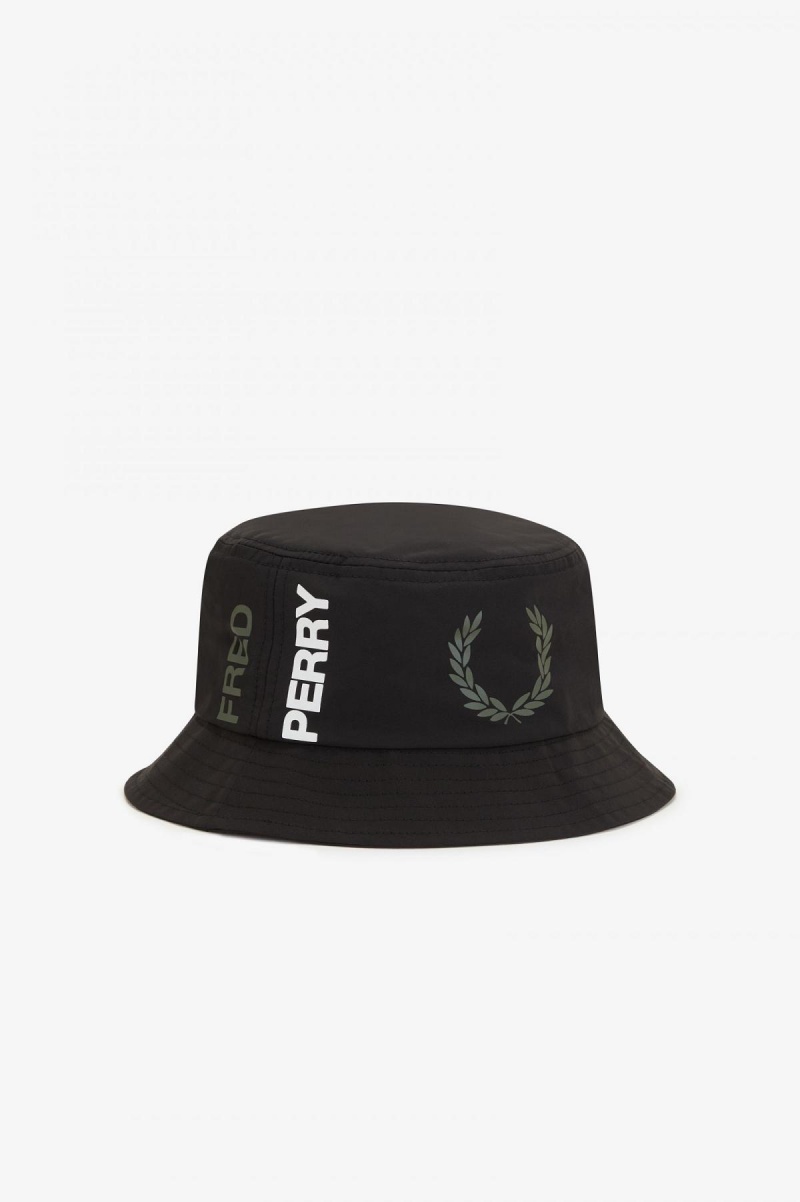 Black Fred Perry Graphic Branding Bucket Accessories Hat | PCAER45168