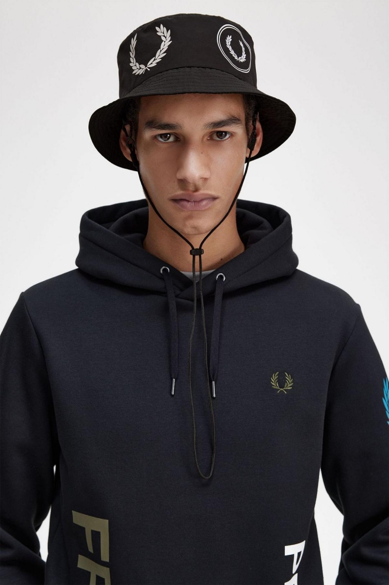 Black Fred Perry Graphic Branding Bucket Accessories Hat | PCAER45168