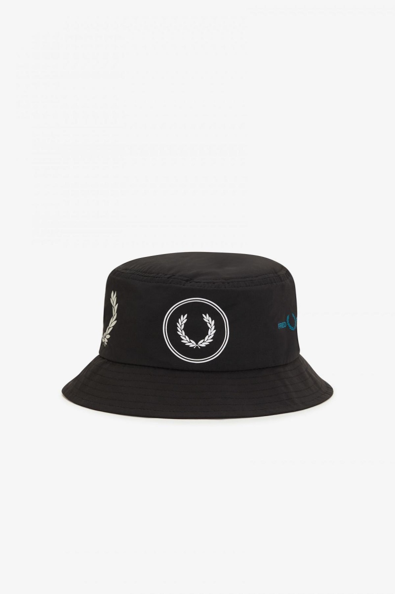 Black Fred Perry Graphic Branding Bucket Accessories Hat | PCAER45168