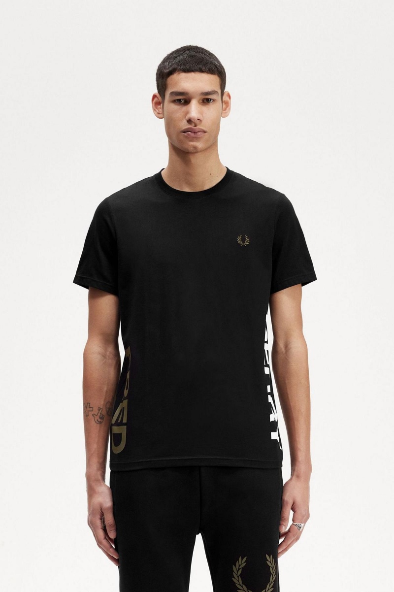 Black Fred Perry Graphic Branding Men\'s T Shirts | CAJVR11899