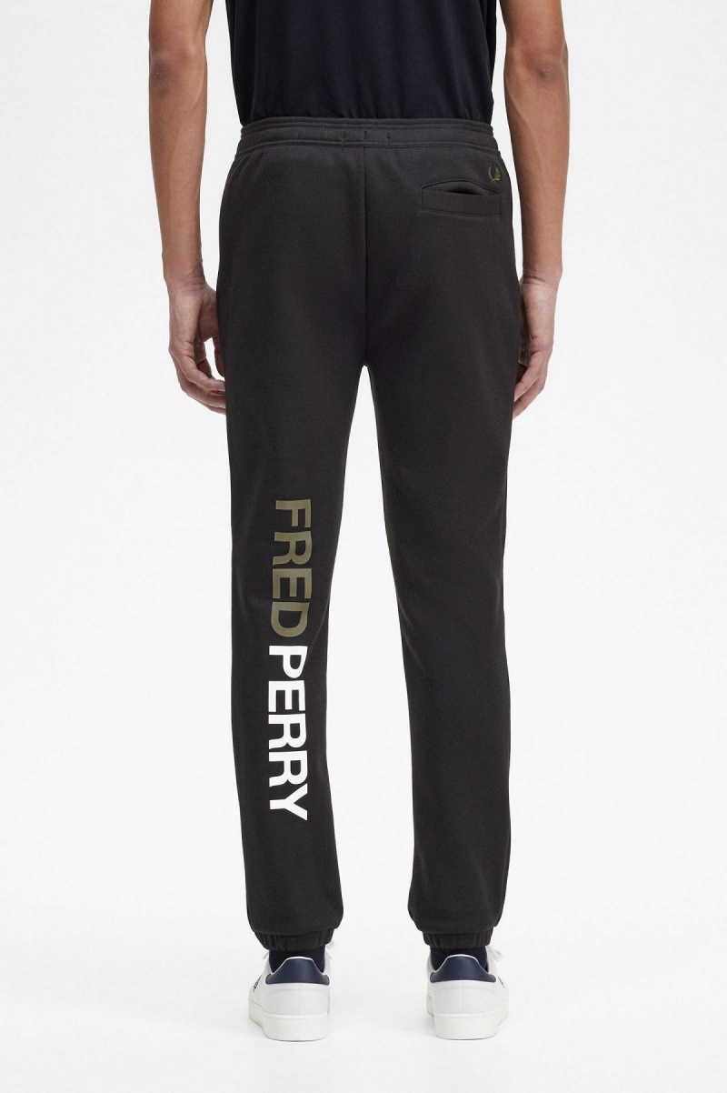 Black Fred Perry Graphic Branding Sweatpants Men's Tracksuits | LCASX39649