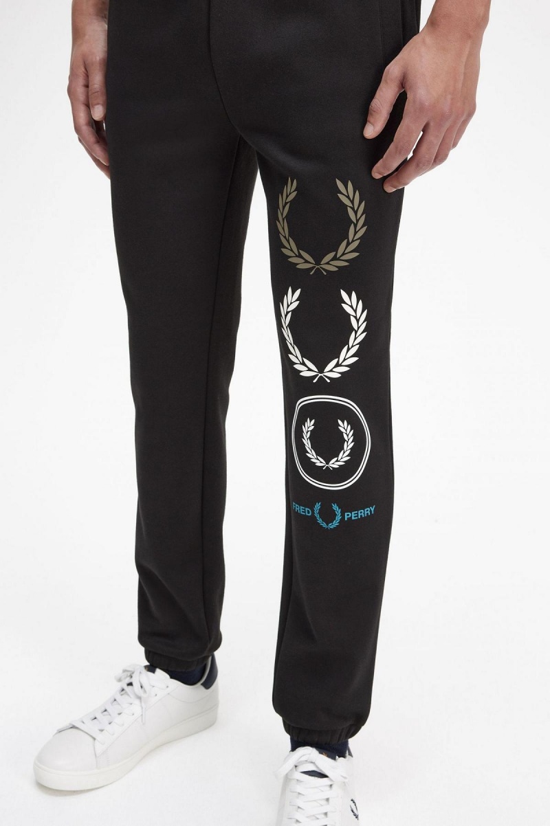 Black Fred Perry Graphic Branding Sweatpants Men's Tracksuits | LCASX39649