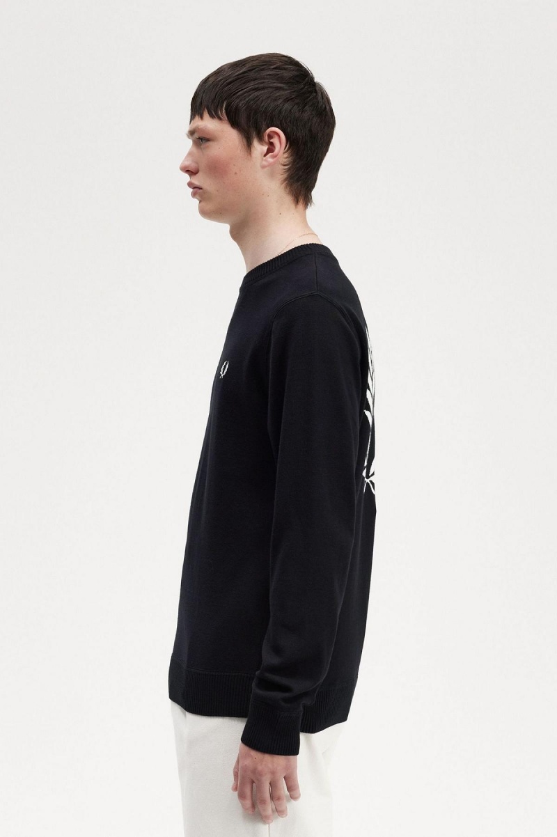 Black Fred Perry Graphic Laurel Wreath Jumper Men's Knitwear | PCAER41028