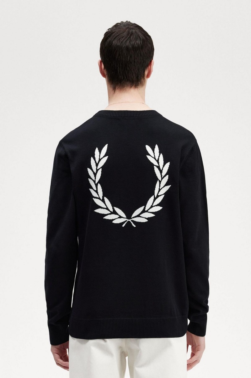 Black Fred Perry Graphic Laurel Wreath Jumper Men's Knitwear | PCAER41028