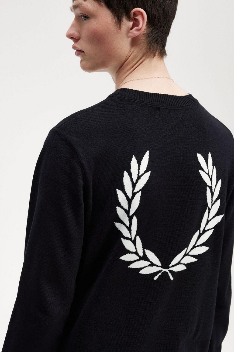 Black Fred Perry Graphic Laurel Wreath Jumper Men's Knitwear | PCAER41028