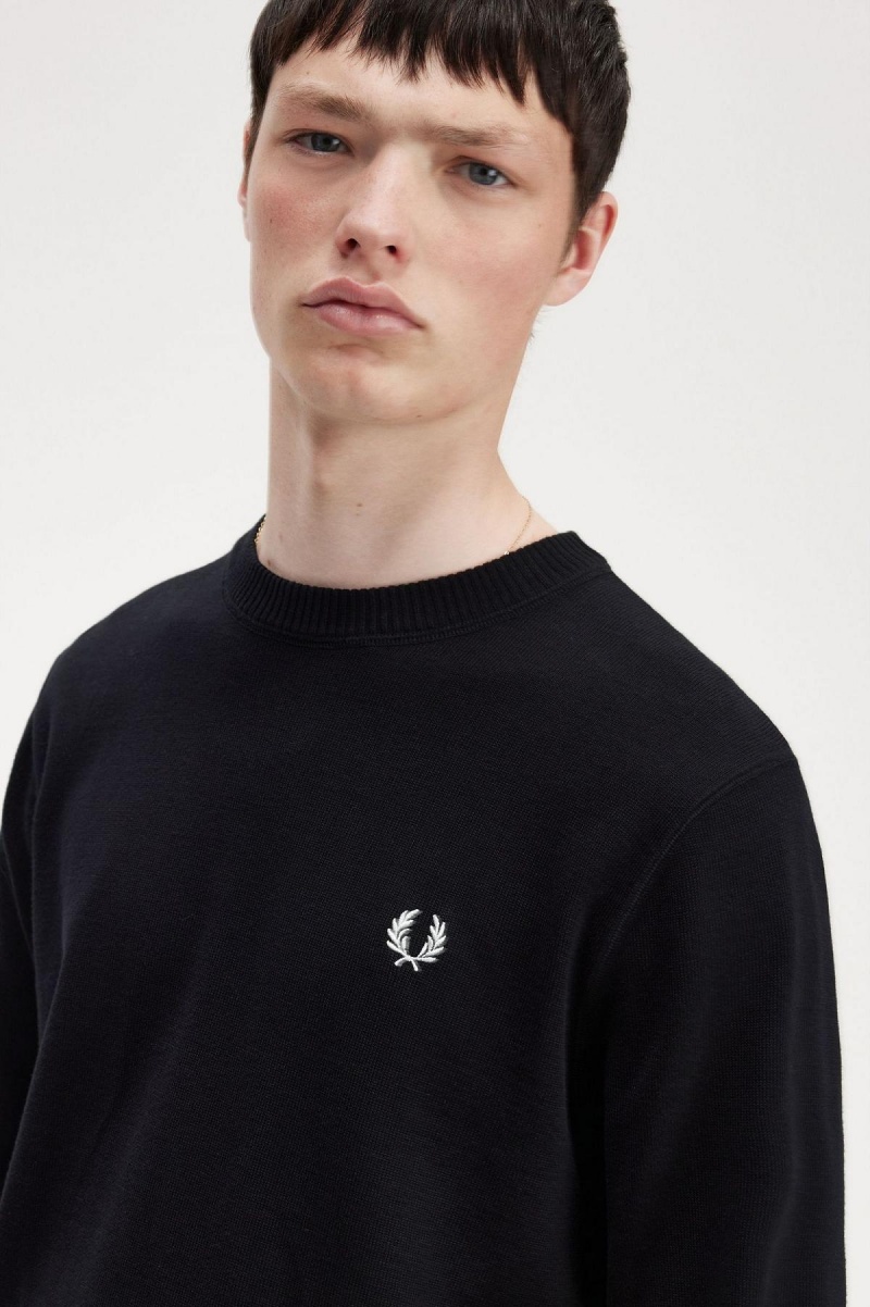 Black Fred Perry Graphic Laurel Wreath Jumper Men's Knitwear | PCAER41028