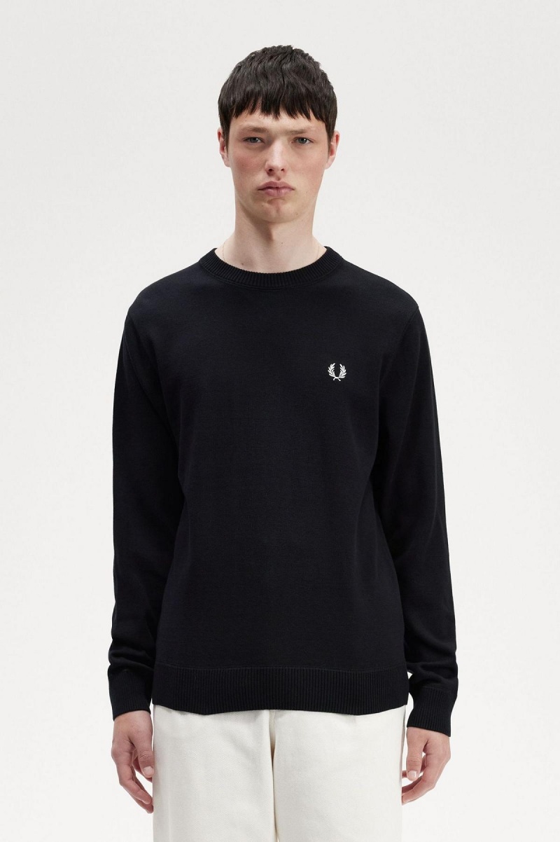 Black Fred Perry Graphic Laurel Wreath Jumper Men\'s Knitwear | PCAER41028