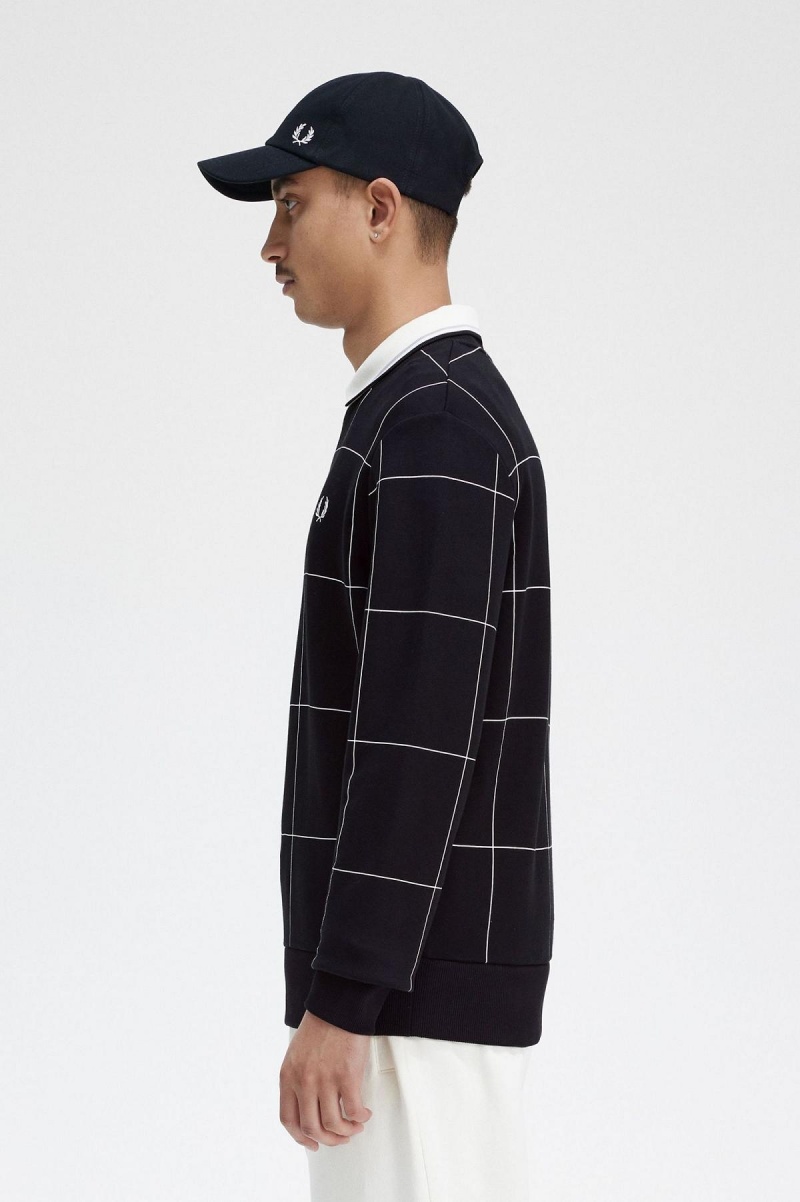 Black Fred Perry Grid Detail Men's Sweatshirts | PCAER46911