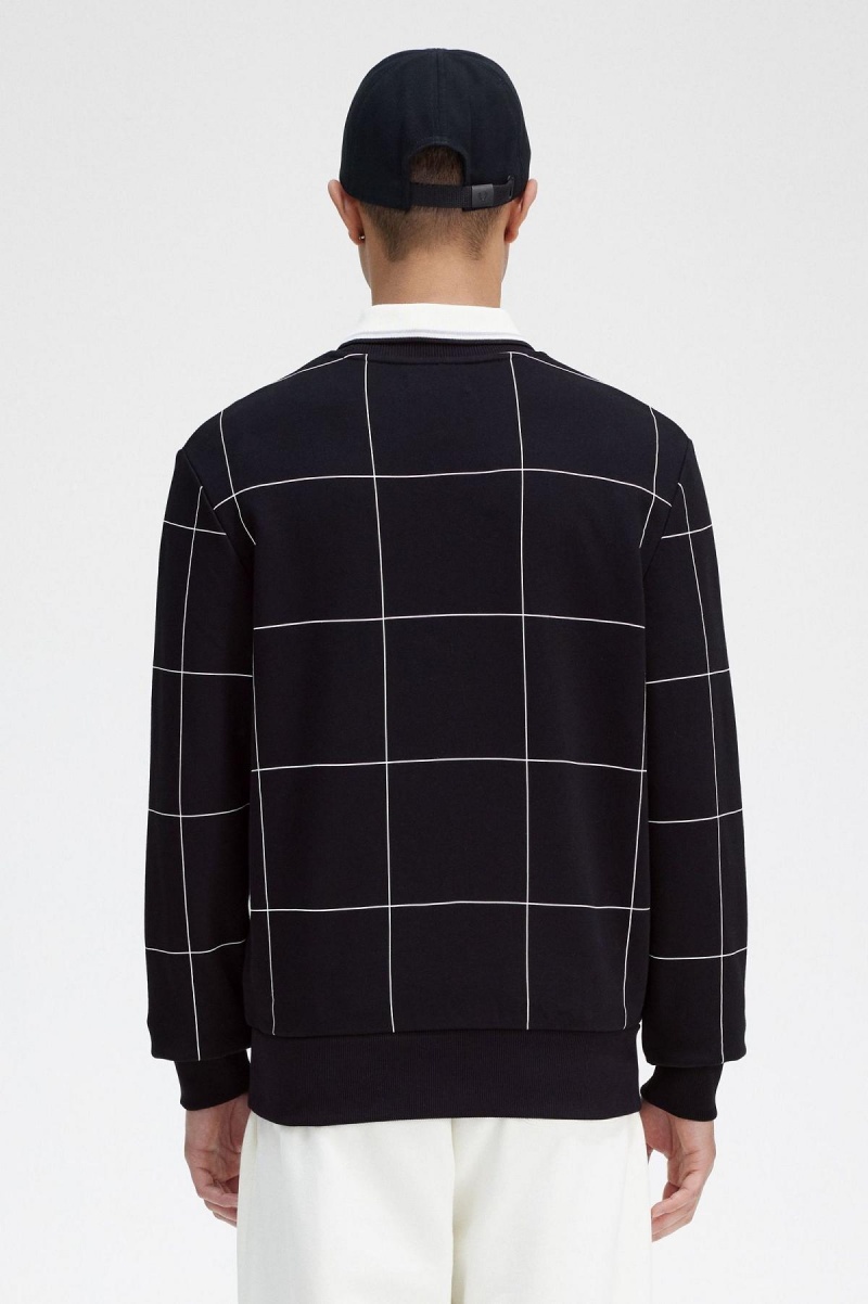 Black Fred Perry Grid Detail Men's Sweatshirts | PCAER46911