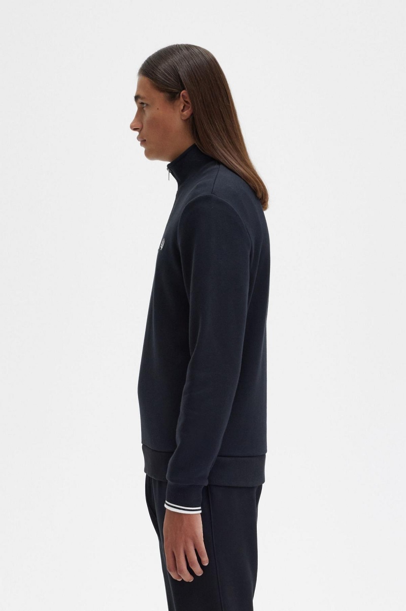 Black Fred Perry Half Zip Men's Sweatshirts | CAXBR52005