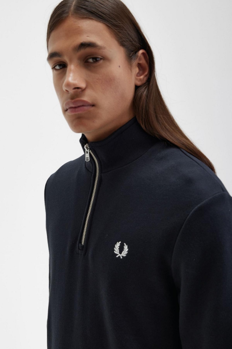 Black Fred Perry Half Zip Men's Sweatshirts | CAXBR52005