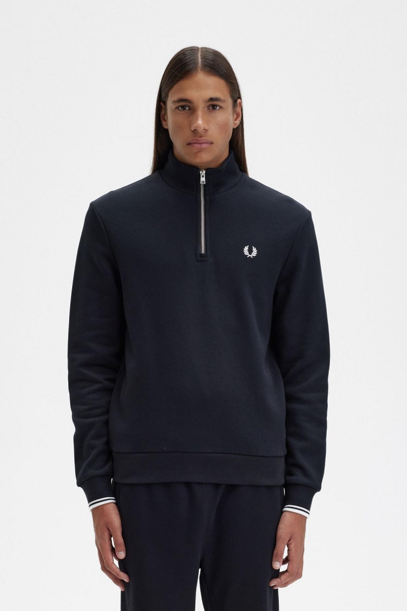 Black Fred Perry Half Zip Men\'s Sweatshirts | CAXBR52005