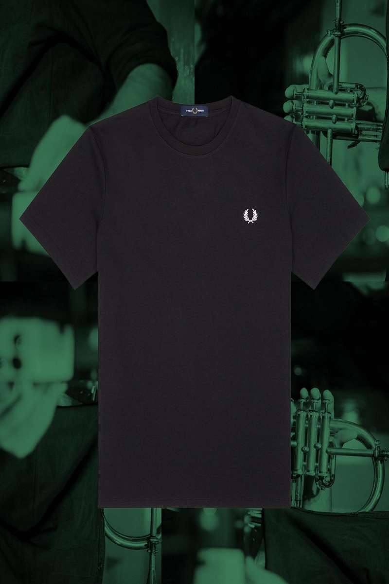 Black Fred Perry Hamburg Ringer Men's T Shirts | YCAGT89471