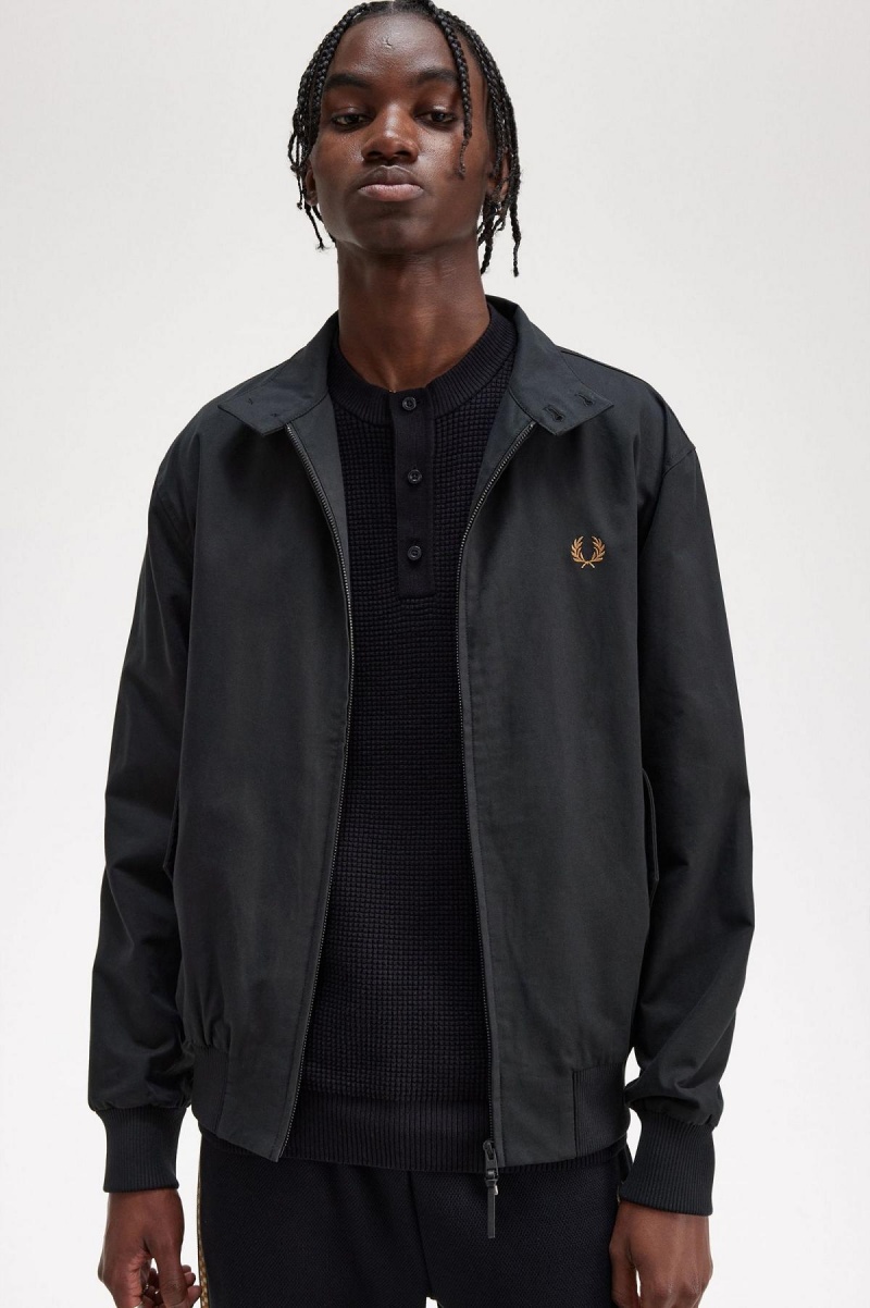 Black Fred Perry Harrington Men's Coats | UCAND36411