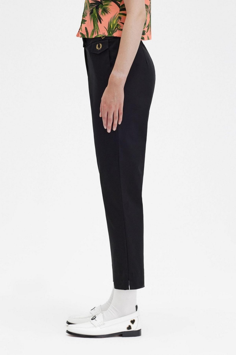 Black Fred Perry High Waist Women's Trousers | QCAUV37861