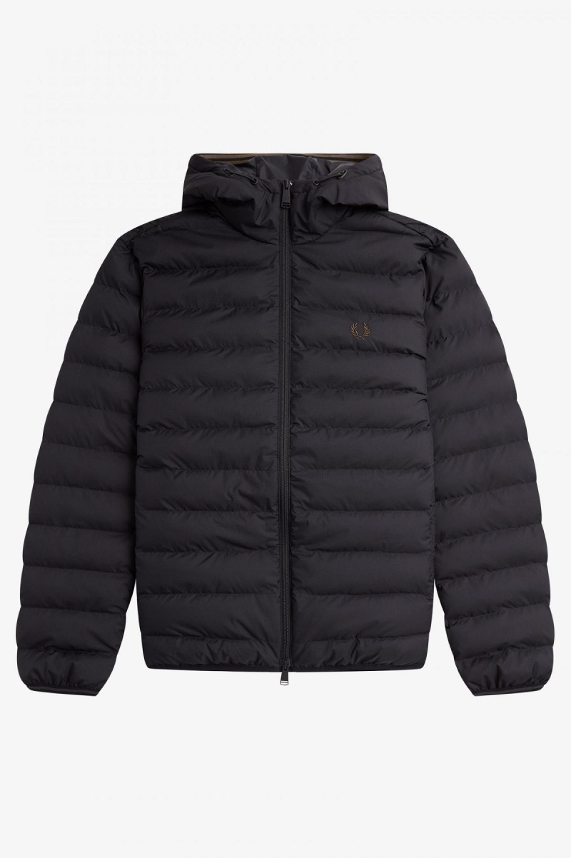 Black Fred Perry Hooded Insulated Men's Coats | CAZDE12034