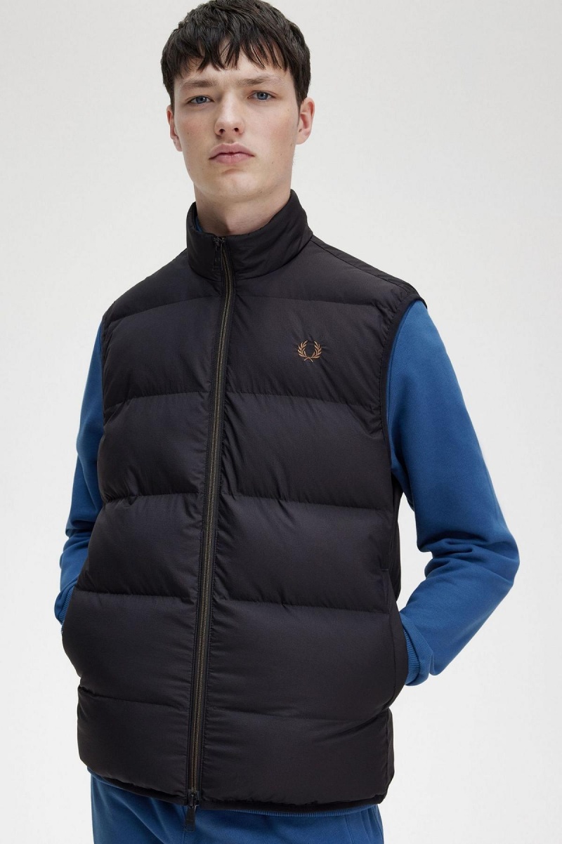 Black Fred Perry Insulated Gilet Men's Coats | CAXMI59198