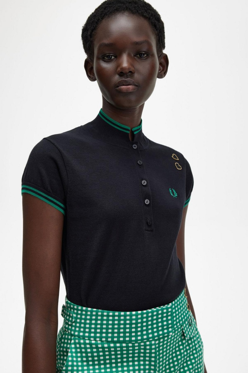 Black Fred Perry Knitted Shirt Women's Knitwear | TCAPQ53407