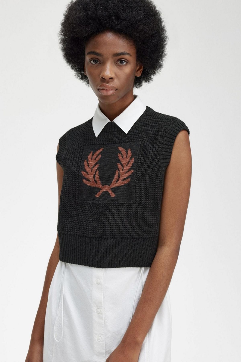 Black Fred Perry Laurel Wreath Knitted Tank Women's Knitwear | CANZX76054