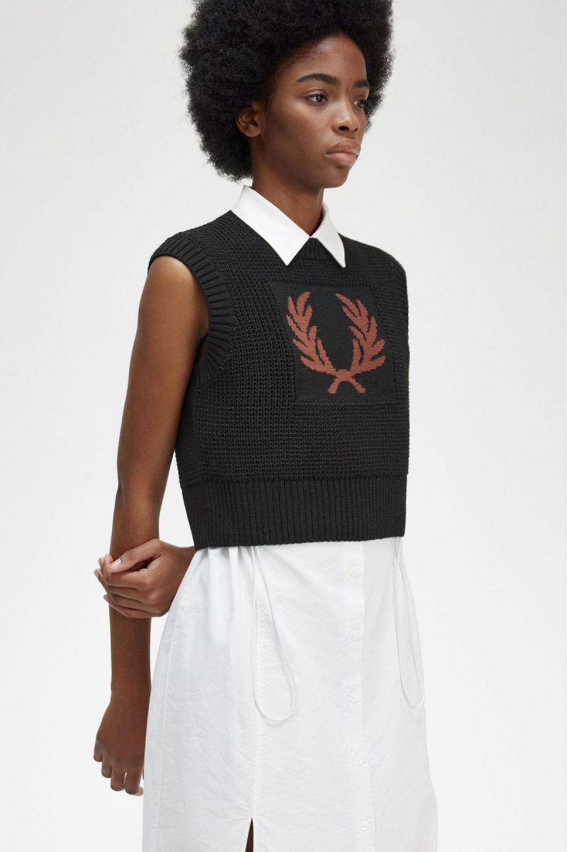 Black Fred Perry Laurel Wreath Knitted Tank Women's Knitwear | CANZX76054