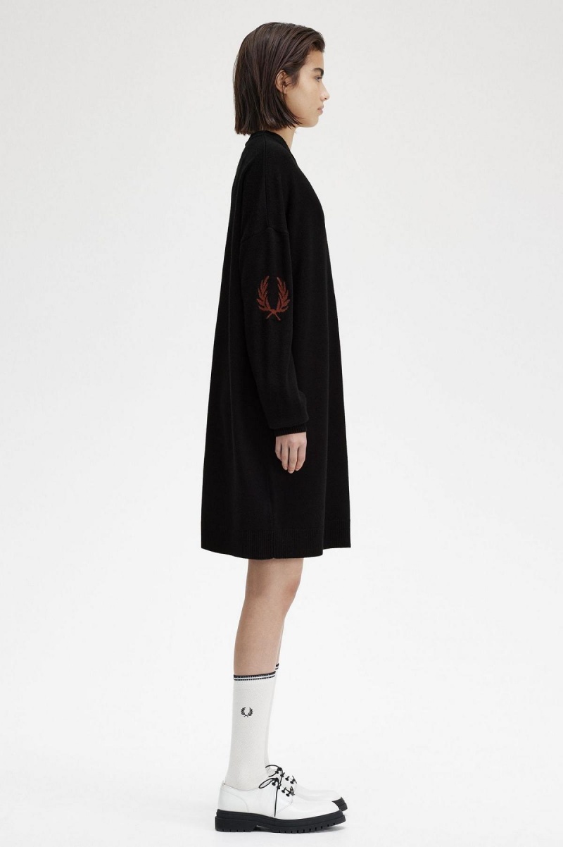 Black Fred Perry Laurel Wreath Knitted Women's Dress | BCASO21455