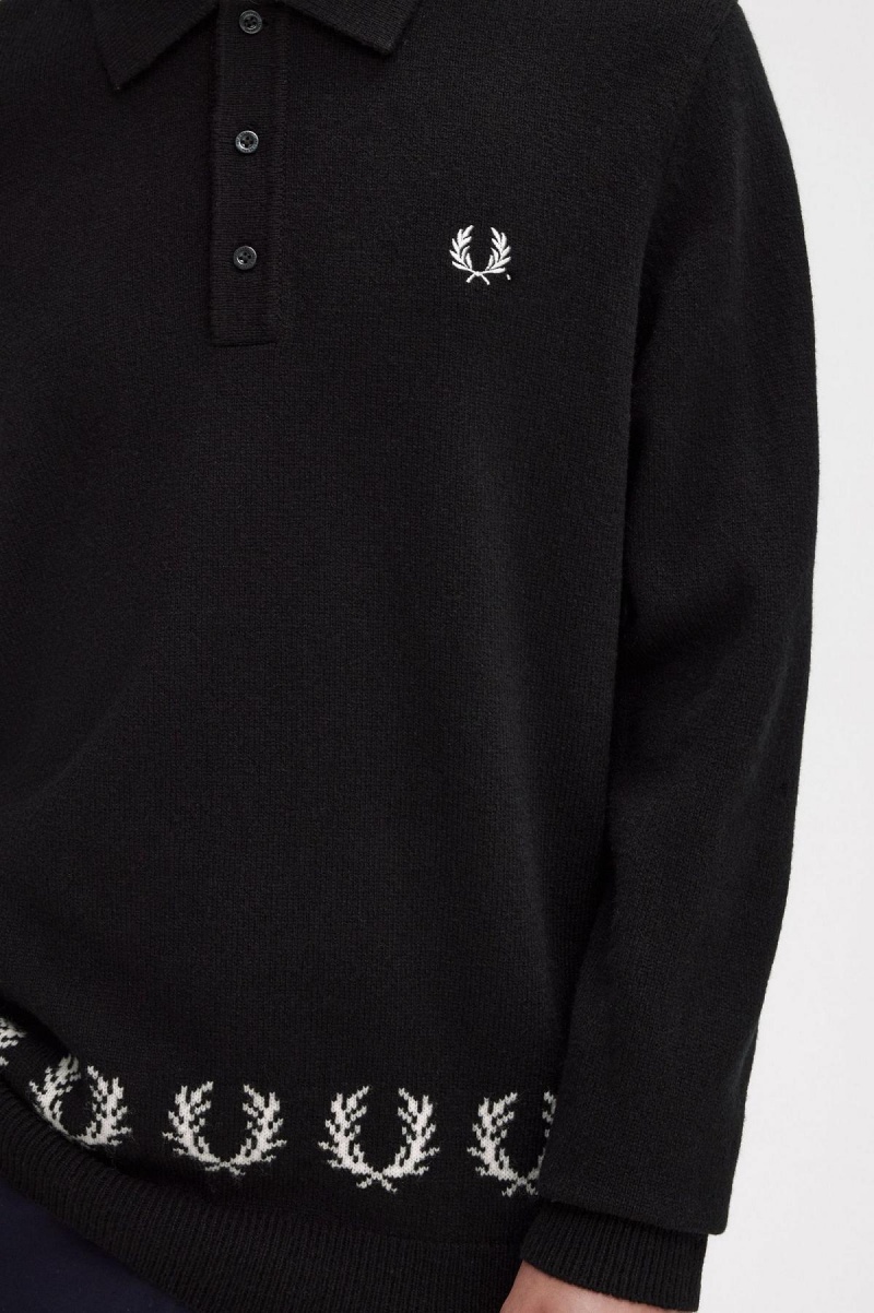 Black Fred Perry Laurel Wreath Trim Knitted Shirt Men's Knitwear | GCAEC20069