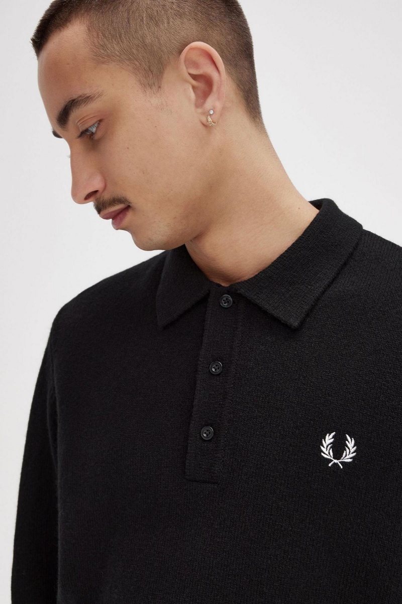 Black Fred Perry Laurel Wreath Trim Knitted Shirt Men's Knitwear | GCAEC20069