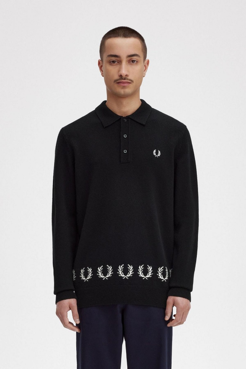 Black Fred Perry Laurel Wreath Trim Knitted Shirt Men\'s Knitwear | GCAEC20069