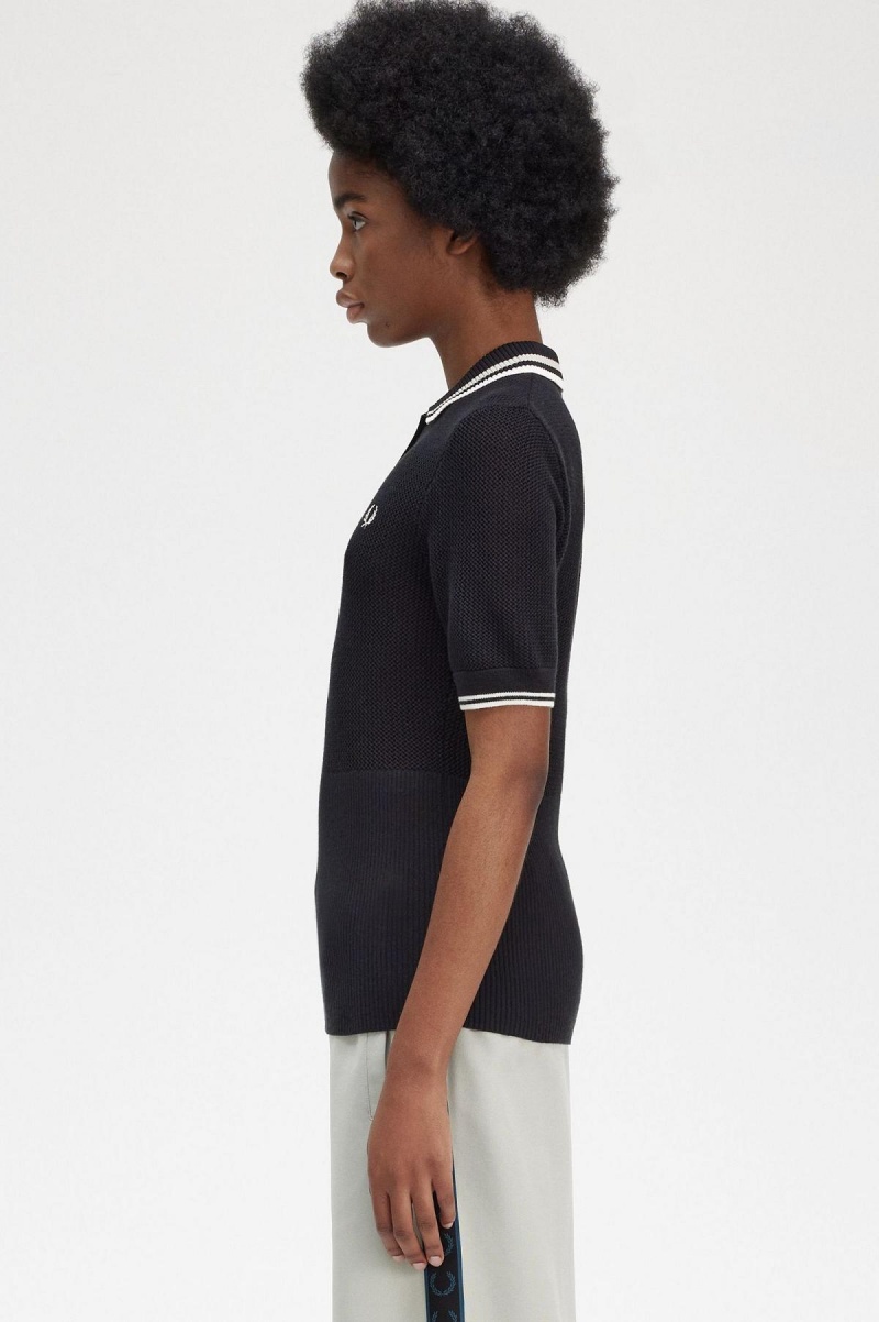 Black Fred Perry Open-Knitted Shirt Women's Knitwear | MCAHR28549