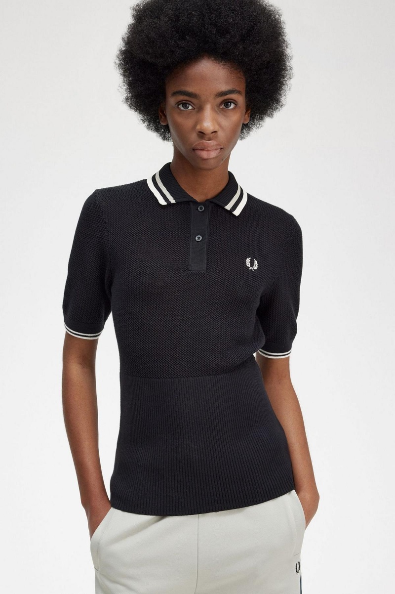 Black Fred Perry Open-Knitted Shirt Women's Knitwear | MCAHR28549