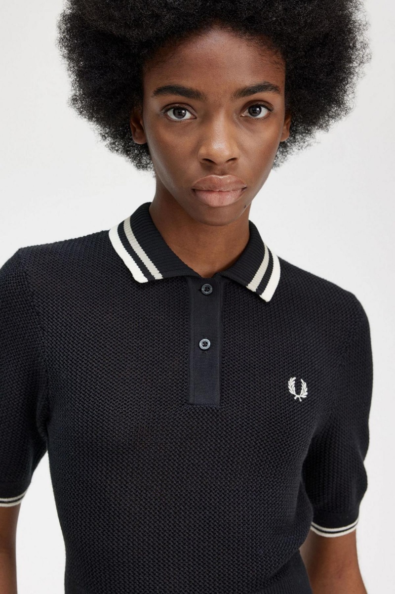 Black Fred Perry Open-Knitted Shirt Women's Knitwear | MCAHR28549