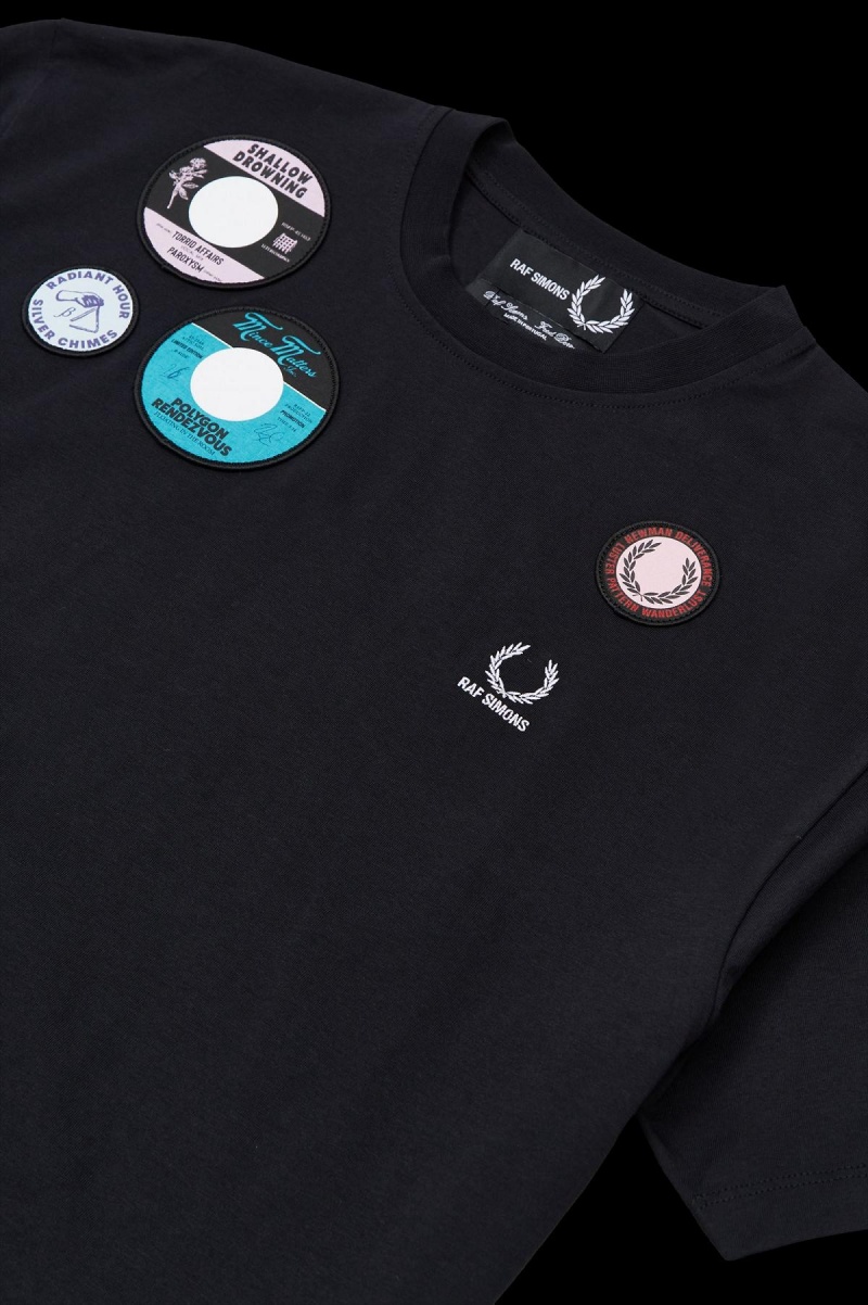 Black Fred Perry Oversized Patch Detail Men's T Shirts | CANZX25613