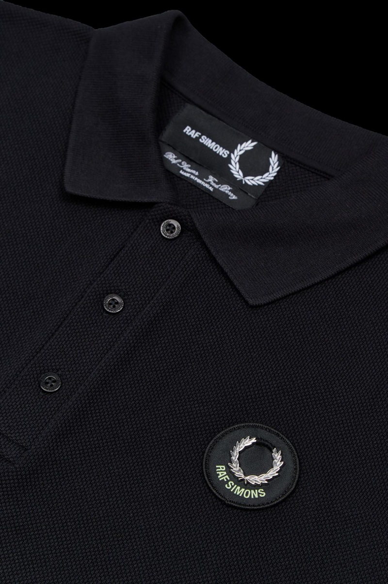 Black Fred Perry Oversized Printed Polo Shirt Men's Polo Shirts | CAJBT95773