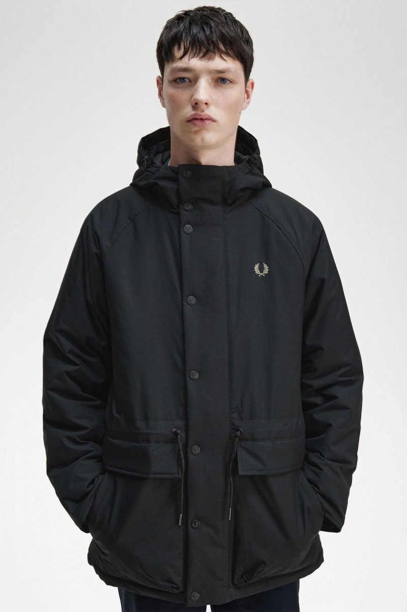 Black Fred Perry Padded Zip Through Men's Coats | XCABH40041