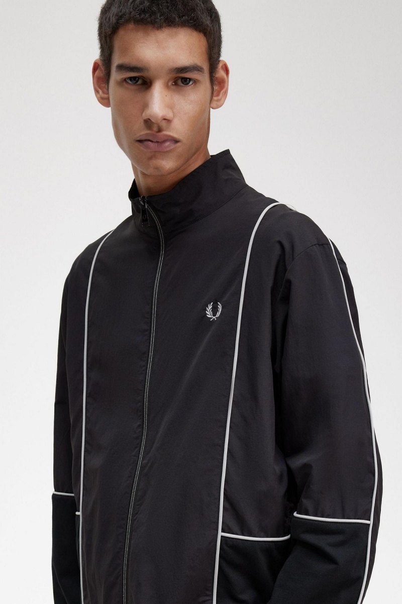 Black Fred Perry Piped Shell Men's Coats | CAXMI49079