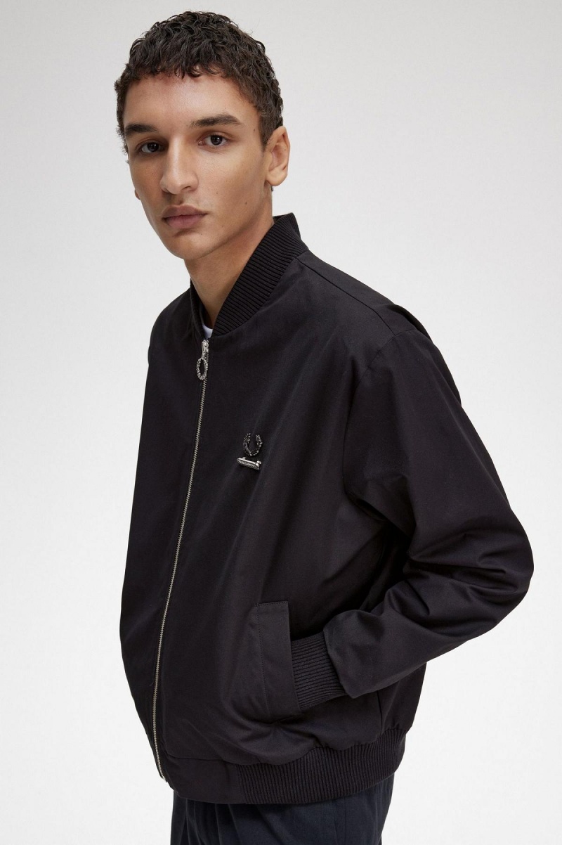 Black Fred Perry Printed Bomber Men's Coats | CANEJ51537