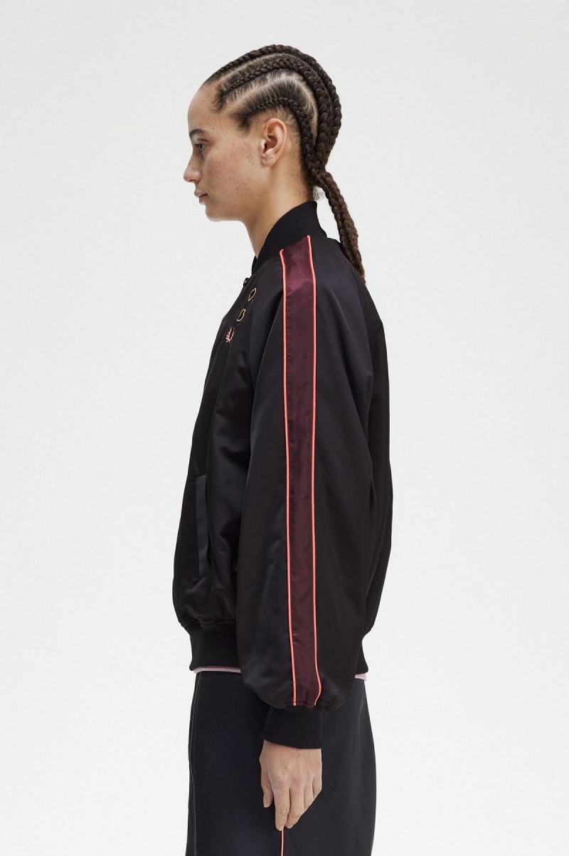 Black Fred Perry Printed Lining Bomber Women's Coats | XCABH74492