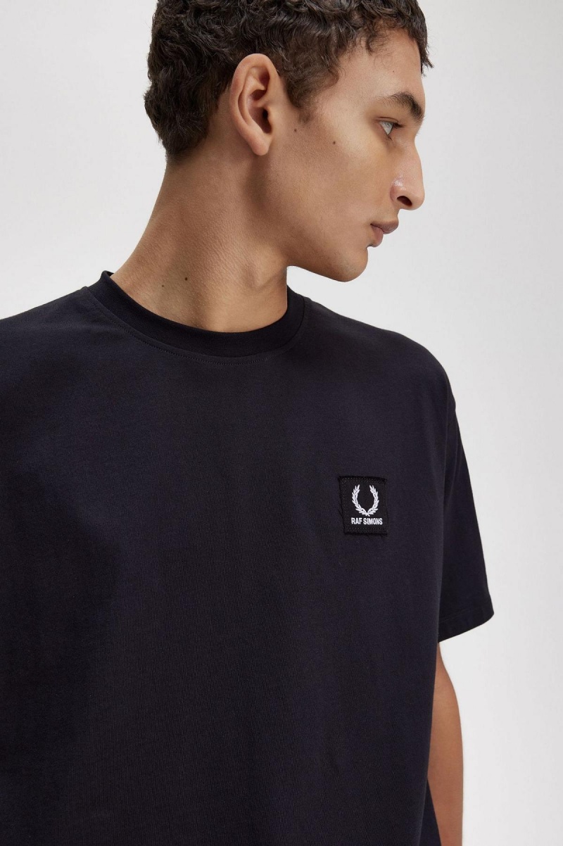 Black Fred Perry Printed Patch Relaxed Men's T Shirts | YCAGT62499