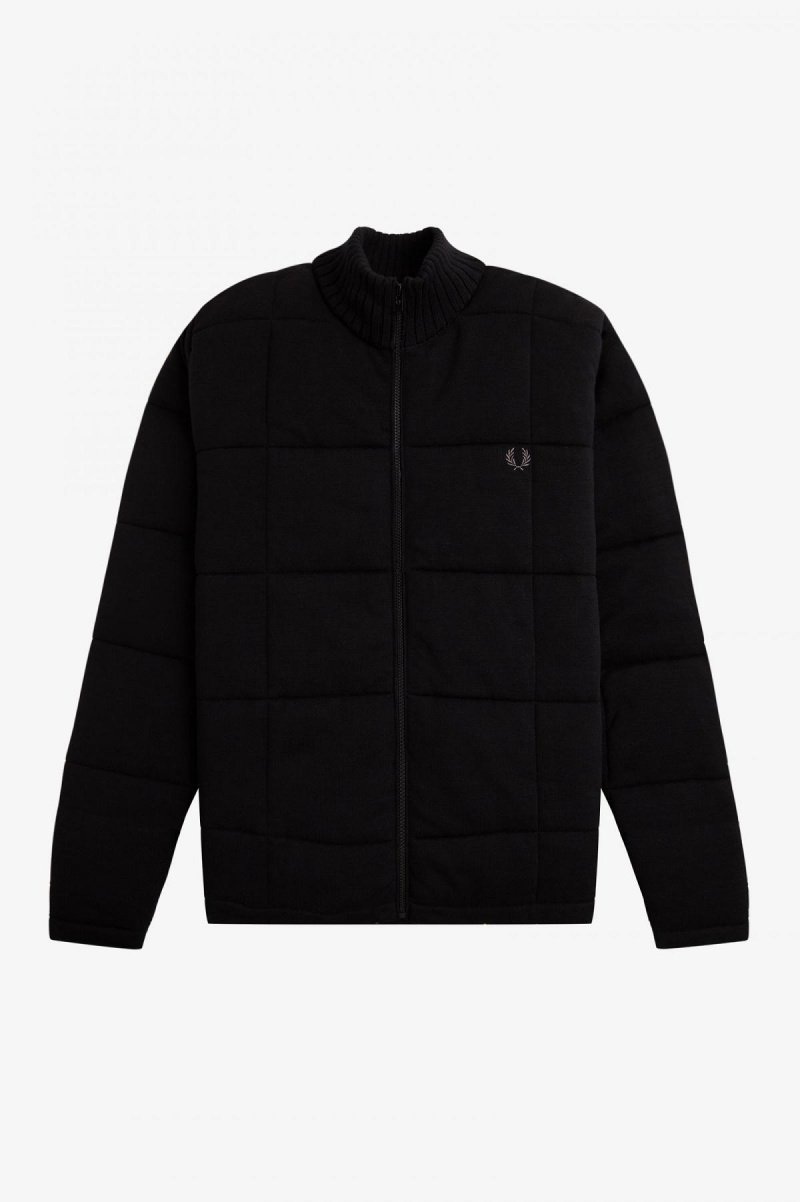 Black Fred Perry Quilted Knitted Jacket Men\'s Knitwear | CAJKU88816